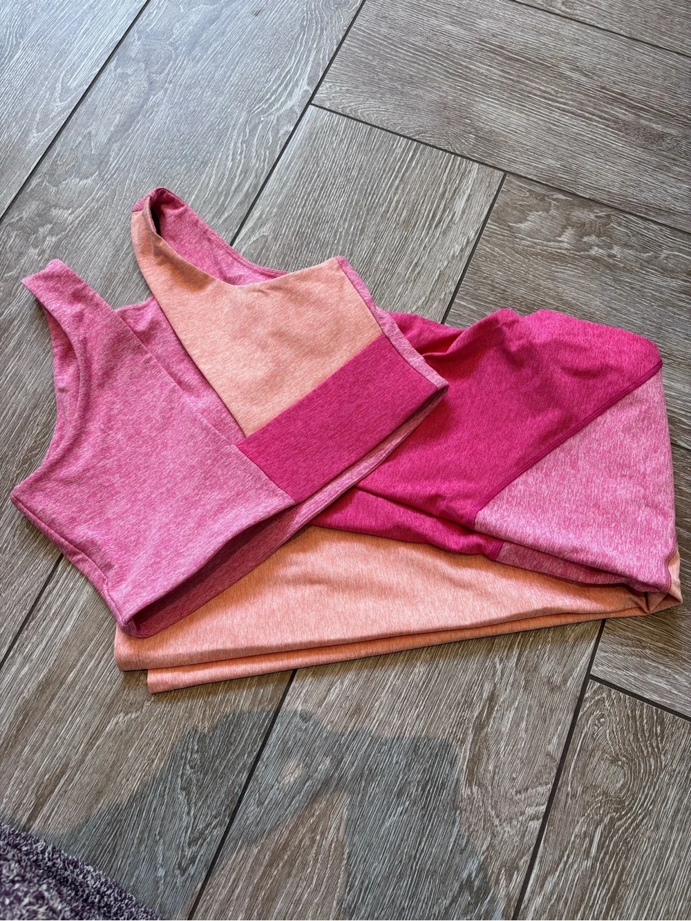 Outdoor Voices Pink Colorblock Leggings (L) with Matching Crop (M)